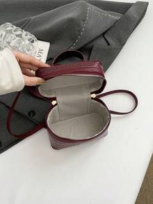 2026 Fashionable Textured Small Square Bag, Korean Style Chic Box Bag, Shoulder Bag - Red - View 8