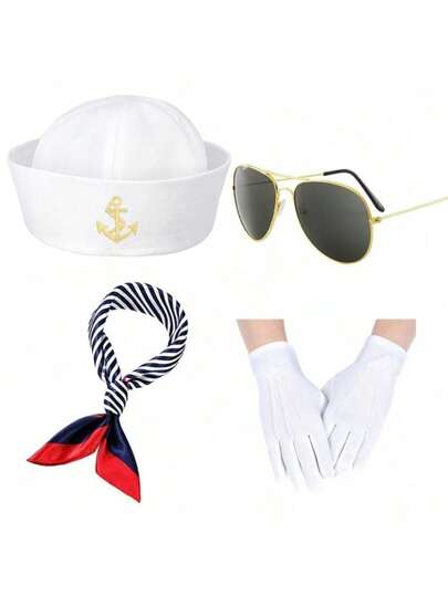 Blue Striped Sailor Cap Set, Bandana, White Striped Sailor Navy Cap, Captain Role Play Yacht Party Hat