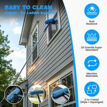 2-In-1 Window Cleaner Squeegee With Extendable Telescopic Pole – No Ladder Needed For High Windows, Glass & Car Windshield (Blue) - blue - View 3