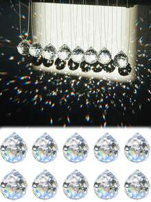 12件装水晶阳光捕捉器吊坠，家居装饰水晶吊坠窗户装饰挂件，家居装饰，房间装饰，室内窗户阳光捕捉器，带水晶珠和彩虹棱镜球吊坠，墙面装饰水晶阳光捕捉器窗户挂件，彩虹制造器光线捕捉器夏季装饰，家居装饰，房间装饰，情人节，复活节，婚礼装饰（不含绳子） - 無色 - 查看 3