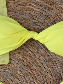 Women's Summer Beach Solid Color Bandeau Sexy Fashion Bikini Two-Piece Swimsuit Set With Cover-Up Dress - Yellow - View 5