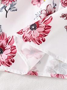 Vestido sin mangas con estampado floral y lazo para niña, estilo princesa adorable, para verano - Rosa - Ver 7