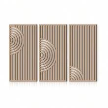 一套 2D 北欧风格几何木质长方形墙面装饰板，浅木色，镂空竖条纹和曲线设计，适用于现代简约客厅和卧室墙面装饰、玄关装饰、墙面艺术、个性化礼品、房间装饰、家居装饰（DIY 自粘） - 彩色 - 查看 7