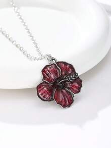 1pc Hibiscus Blossom Necklace, Hawaii State Flower Charm Pendant, Tropical Hawaiian Inspired Jewelry. Dainty Hibiscus Flower - Necklace - View 3