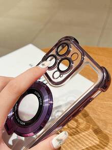 极简透明防震支架电镀手机壳，带镜头保护膜，兼容苹果17 Pro Max/16/15/14/13/12/11、16 Pro Max、13，CD图案支架，男女通用 - 紫色 - 查看 2