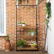 3-Tier Plant Stand With Fixing Hooks, Made Of Natural Wood, 80 Cm X 36 Cm X 174 Cm, Natural - 1PC - View 2