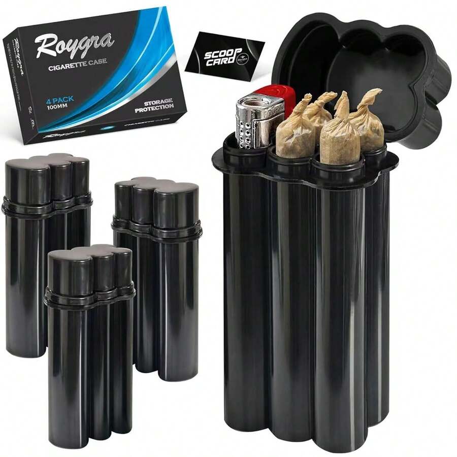 (4 Pack) King Size Pre-Roll Cone Holder, 4-Hole Regular Size With Lighter Holder, 4 Or 6 Capacity Container Storage Box, Small Accessories Pre Rolled Rolling Paper