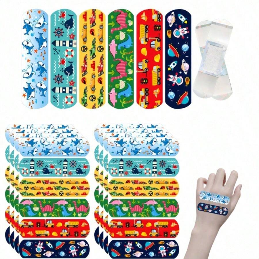 12/24/36/48/60 piezas - Vendas adhesivas creativas y lindas de dibujos animados, compuestas por 6 patrones de dibujos animados, combinando estética y practicidad, brindando un cuidado y protección suaves para tus heridas. Cada pieza está empaquetada individualmente, es conveniente de llevar, un artículo esencial para el hogar - Multicolor - Ver 1