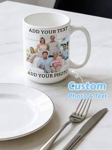 1Pc Personalized Family Photo Mug – Custom Image Upload & Text Ceramic Coffee Cup, DIY Design Double-Sided Printed Drinkware, Warm Family Keepsake Gift For Parents, Kids & Grandparents, Birthday, Christmas & Holiday Present, Home Office Use - Multicolor - View 1