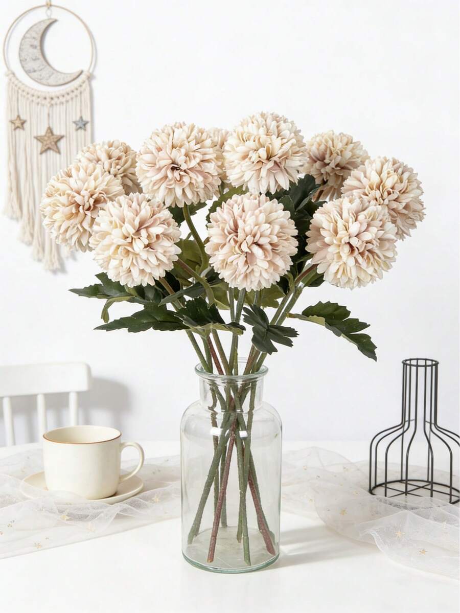 1/12 szt. Sztuczne kule z chryzantem, haftowane kule, dekoracja ślubna, dekoracja wazonu do domu, restauracja, salon, sypialnia, bukiet ślubny, opaska na nadgarstek, butonierka, dekoracja na przyjęcie urodzinowe, prezent walentynkowy, dekoracja wiosenna - Brązowy - Zobacz 1