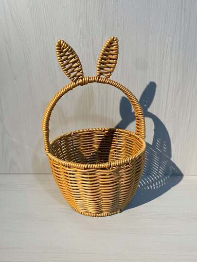Rabbit-Shaped Handheld Basket | Cute Creative Easter Gift Basket, Floral Arrangement, Wedding Favor, Home Storage Basket, Contemporary Style, Plastic Material, Shelf Baskets