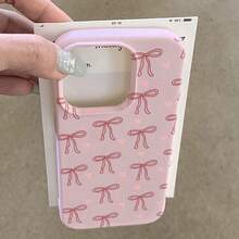 Pink Litchi Texture Bowknot Pattern Phone Case - Pink - View 2