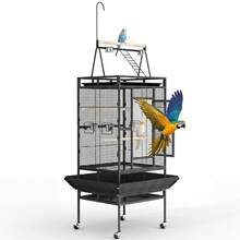 strundghti Parrot Cage, 82inch Rolling Bird Cage, Spacious Flight Bird Cage, With Feed Bowls, Playground And Rope Perch, For Parakeets, Cockatiels, Conures - màu đen - Xem 1