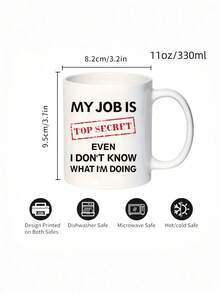 "My Job Is Top Secret" Funny Ceramic Coffee Mug, Redacted Text Office Prank Cup, Spy Themed Gift For Colleagues/Managers, Christmas Novelty Mug, Hand Wash Only - Black and White - View 5