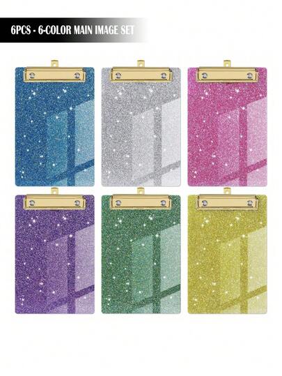 6/1pc Shiny Sequin Acrylic Writing Board - Durable PMMA Material, 6 Vibrant Colors (Blue, Pink, Green, Purple, Yellow, White), Metal Edges And Shiny Sequins - Compact & Portable Design, Suitable For Classroom, Office, School, Notebooks And Diaries