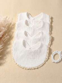 6件套白色棉纱布可爱婴儿围兜，适合四季日常使用 - 彩色 - 查看 3