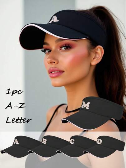 1 pieza Sombrero de sol con letra A-Z personalizada para mujer, transpirable, con parte superior abierta, ala ajustable, ligero y ventilado, unisex para deportes, viajes, compras y actividades al aire libre, con protección UV
