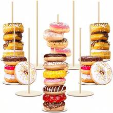 3件套木质甜甜圈展示架，优雅甜点桌增高架，适用于展示甜甜圈、纸杯蛋糕和糕点，天然木纹饰面，稳固底座，甜甜圈展示架，生日派对用品，适用于生日、婚礼、周年纪念日、新年、派对、复活节、母亲节和其他节日，无需电源，家居厨房必备，生日装饰，房间装饰品 - 彩色 - 查看 6