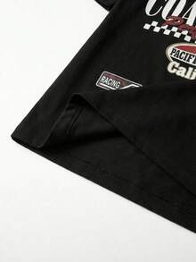 Men's Coastline Performance Letter Slogan Graphic T-Shirt, Casual Street Vintage Racing Motorcycle Pacific Coast California Style, Black - Black - View 6