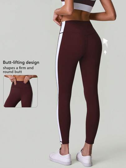 Women's High Waist Colorblock Slimming Versatile Casual Sports Yoga Leggings, Suitable For Gym, Outdoor Activities And Athlete Training