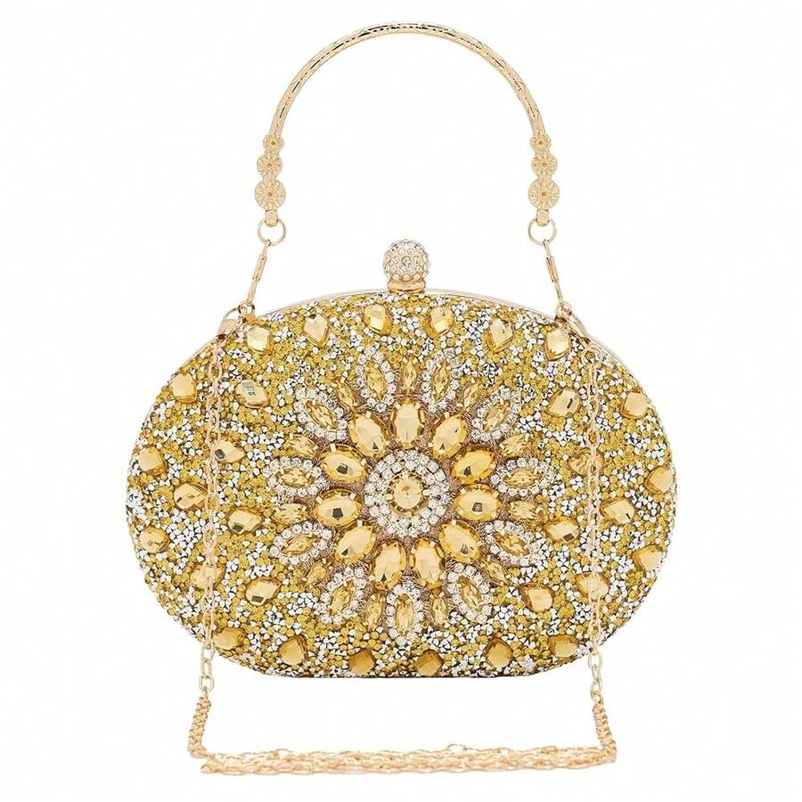 Bolsos de mano con brillantes para mujer, bolso de noche formal con strass para fiesta, boda, cóctel y baile - Embrague dorado - Ver 1