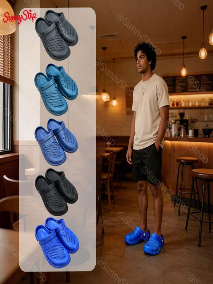 Zuecos modernos de suela acolchada para hombre sin rozaduras ligeros duraderos para looks informales y uso cotidiano cómodo - azul real - Ver 1