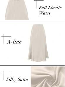 Women's Silky Satin Midi Skirt - High Waist Stretchy A-Line, Wedding Party Work Chic 7307 - 7307-香檳色 - 查看 4
