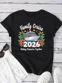 Summer Outfits 2026Valentine Outfits For WomenWhite Tops, Family Cruise 2026 Vacation Trip Family Matching Cruise Ship Gift Tees T-Shirt, Women's Round Neck Short Sleeve T-Shirt Fashion Graphic Tees Women TopLoose And Comfortablevalentine's Day Benito BowlCasual Daily Wearperfect For St Pattys Day Outfit,Summer Outfits For Women,Vacation Outfits Women - 黑色 2 - 查看 1