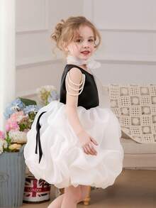 Đầm dạ hội màu trắng lưới đính ngọc trai thanh lịch cho bé gái, đầm công chúa, đầm đen, thích hợp cho tiệc sinh nhật, tiệc chiêu đãi, váy phù dâu đám cưới, váy tốt nghiệp, dạo chơi thường ngày. - màu đen - Xem 4