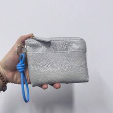 本革 ミニ財布 レディース シンプル コンパクト 小型小銭入れ ジッパー付き 現金・カード・鍵・ID対応 おしゃれ 携帯用 - シルバー - チェックする 2