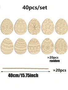 40 piezas de huevos de Pascua de madera sin terminar - Huevos en blanco con varios patrones, perfectos para manualidades DIY. Incluye cuerdas de yute para la búsqueda de huevos de Pascua, decoración de primavera, ceremonias de eclosión y celebraciones de primavera. - Multicolor - Ver 11