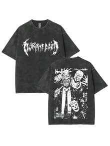 Dorohedoro Anime Kaiman Vintage Washed T-Shirt For Men, Gothic Comic Rock T-Shirt, Men's Hip-Hop Short-Sleeved Street Wear - 黑色03 - 查看 1