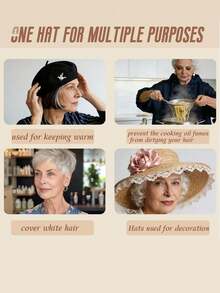 Lace Trim Stylish Headscarf, Elastic Cap To Cover White Hair, Suitable For Middle-Aged And Elderly Women, All Seasons - Multicolor - View 4