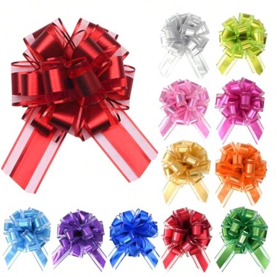 12 Pcs Pull Bows For Gift Wrapping Christmas Bows For Gift Wrapping Multicolor Christmas Pull Bows With Ribbon Gift Bows For Presents Wrapping Bows For Baskets Weddings Xmas Gift  Syz - As Pic - View 1