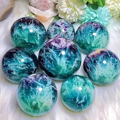 كرة كريستال الفلوريت الطبيعية قطعة واحدة، مناسبة لديكور المنزل والمكتب، هدية حصرية للعائلة والأصدقاء