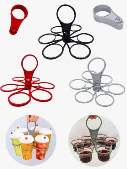 1pc 6-Slot Foldable Drink Holder, Rotatable Beverage Organizer Tray, Lightweight Sturdy Plastic Drink Caddy For Party, BBQ, Camping, Picnic And Outdoor Activities, Holds Coffee, Wine, Cocktails, Ideal Camping Drink Storage And Practical Party Accessory, With Easy-Grip Handle, Great Gift For Halloween, Valentine's Day, Christmas, Thanksgiving, Comes With 1 Bottle Opener