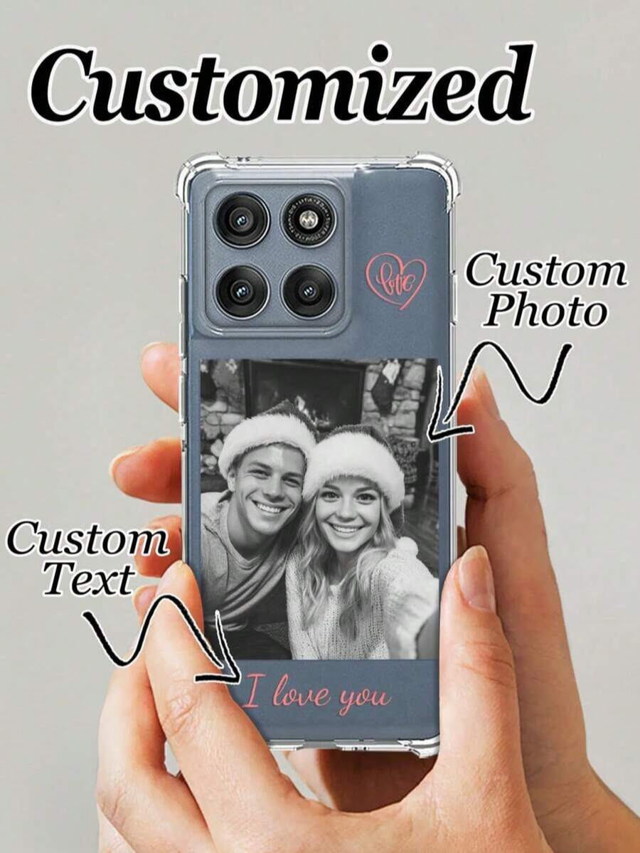 1pc Customizable Phone Case, Text Phone Case, Compatible With Samsung S24 Ultra/S25 Ultra And IPhone17 ProMax/16/15/14 Plus/13 Pro/12 Pro Max/11/7P/XS/XR, Made Of Transparent TPU Material, Scratch-Resistant, Fingerprint-Proof, Personalized Design With Letter Name, Heart Pattern, Suitable For Individual, Holiday, Couple, Family, Friend, Spouse, Sister, Birthday, Anniversary Gift - Clear - View 1