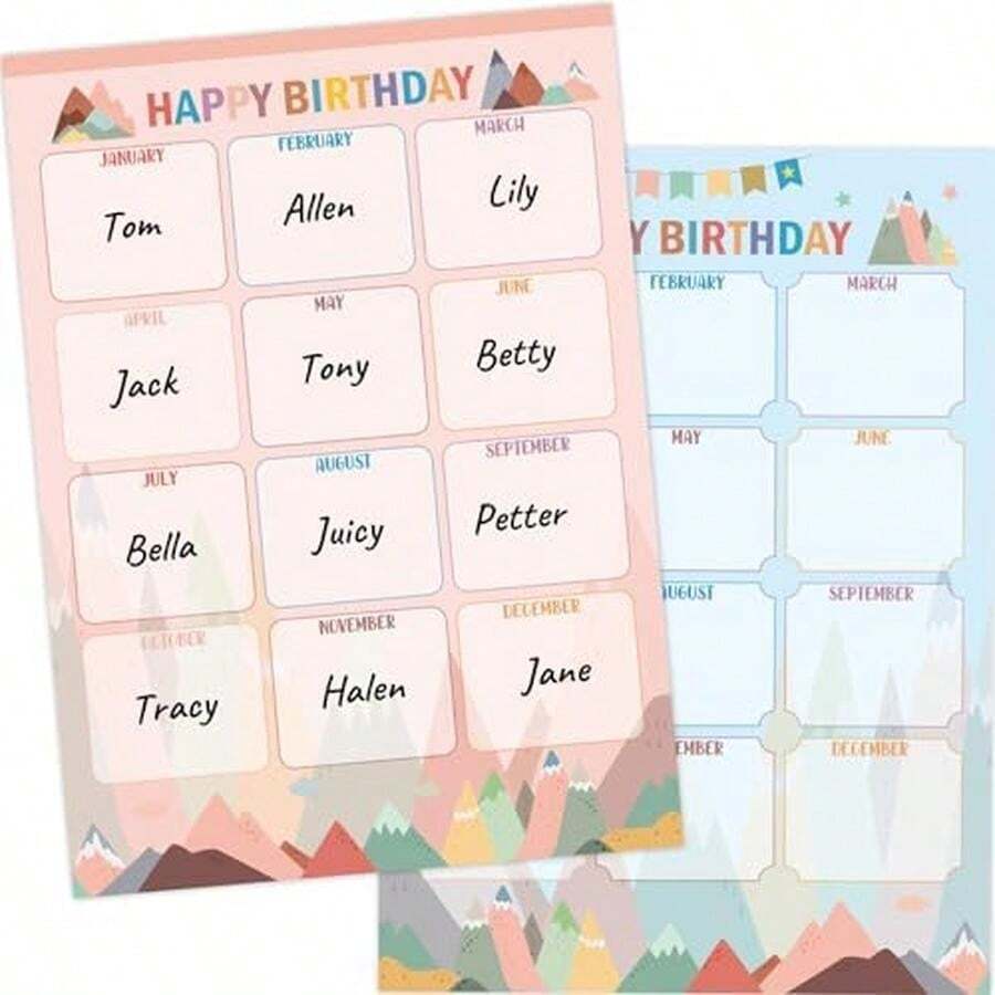 WorldBazaar Moving Mountains Birthday Poster Chart 2 Pcs Classroom Birthday Posters Classroom Bulletin Board Decoration Back To School Supplies - / - View 1