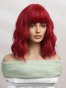 Elegant Short Curly Bobo Wig With Bangs - Heat Resistant Synthetic Hair, 100% Silk, Matte Texture, Heat Resistant, Curly Style, Breathable Rose Net Cap, Suitable For Cosplay And Halloween Parties - Red - View 6