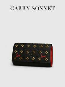Black Rivet Embellished Evening Clutch Bag With Chain Strap Red Accent Envelope Style Women's Shoulder Bag, Suitable For Party And Wedding, Women's Handbag, Women's Gift - 彩色 - 查看 8