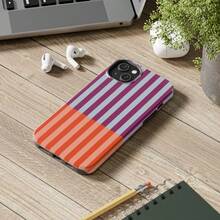 Orange & Purple Striped Phone Case, Compatible With IPhone 17, 16, 15, 14, 13, 12, 11 - Orange and Purple Color-blocked Stripes - View 4