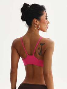 Women's Solid Color Removable Padded Racerback Sports Bra - Hot Pink - View 2