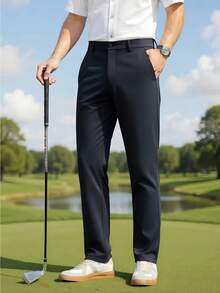 Men's Business Casual Pants, 1-Piece Set - Stretch Polyester Golf Pants, All-Season Wear, Perfect For Daily, Office, Wedding, And Professional Settings - Machine Washable, Wrinkle-Resistant, Slim Fit, Comfortable And Versatile, Stylish Bottoms - 黑色 - 查看 1