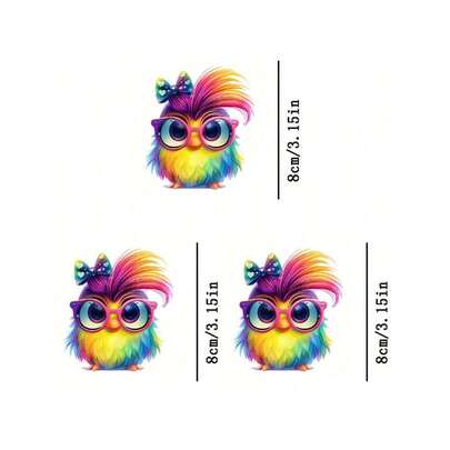 1pc/2pcs/3pcs Rainbow Cute Bird Creative Heat Transfer Printing Patch, Cartoon Personalized Ironing Fabric Sticker, DIY Ironing Fabric Sticker, Suitable For T-Shirts, Hoodies, Baseball Caps, Canvas Bags And Other Fabric Decorations