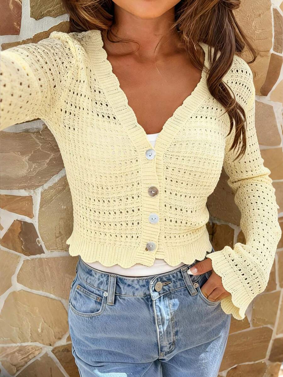 Blusa de punto minimalista y elegante para mujer, estilo casual y chic, para primavera/verano - Albaricoque - Ver 1