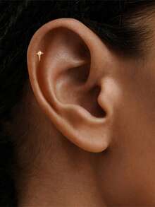 EleRunis 1PC 925 Sterling Silver Star Moon Flat Back Cartilage Helix Piercing Fine Jewelry For Daily Wear Wedding Party Engagement Anniversary Valentine's Day - Gold - View 3