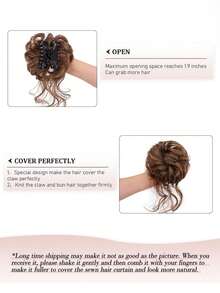 Clip para el cabello de moño desordenado para mujer, extensión de moño alto esponjoso con cabello rizado y ondulado con clips para el cabello - Multicolor - Ver 6