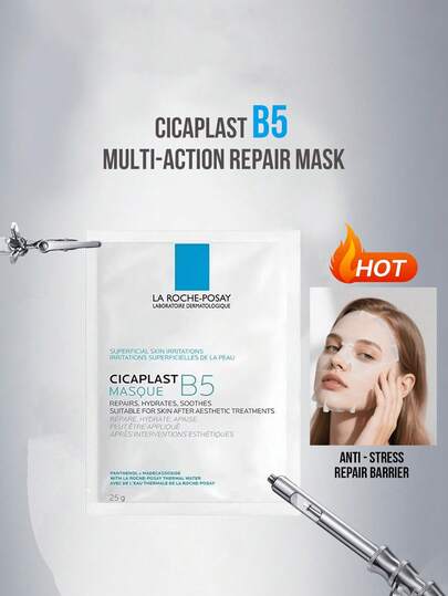 La Roche Posay Mascarilla facial multi-reparadora CICAPLAST B5 25g/Laboratorio dermatológico - Sensación térmica, reparación de barrera aumentada en un 24.4%, reducción de enrojecimiento en un 18.96%, mejora de la aspereza en un 61.44%, alivia la sensación de ardor