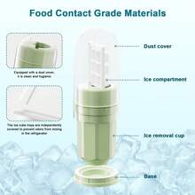 旋转式瓶装制冰器，配3个冰格，旋转式冰格带防尘盖，旋转即可取出冰块，轻松旋转即可取出，适用于饮料、咖啡、鸡尾酒（绿色） - 彩色 - 查看 8