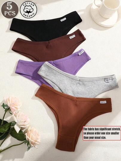 5pcs/Pack Women's Multicolor Ribbed Comfortable Breathable Low-Rise Sexy Panties